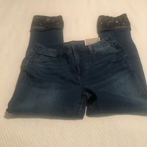 Chico’s sequined hem so slimming ankle jeans